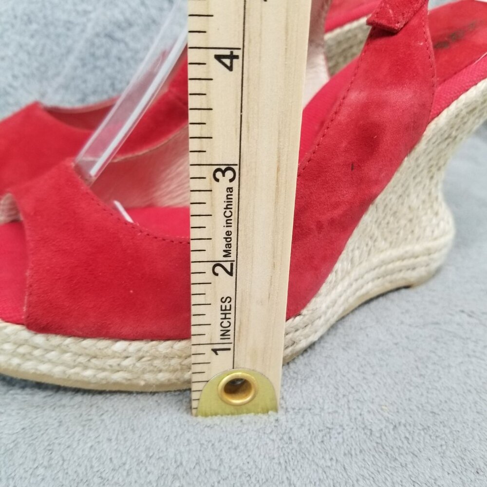Andre Assous Shoes Womens Size 8.5 Red Leather Peep Toe Espadrille Slingback - Picture 3 of 11